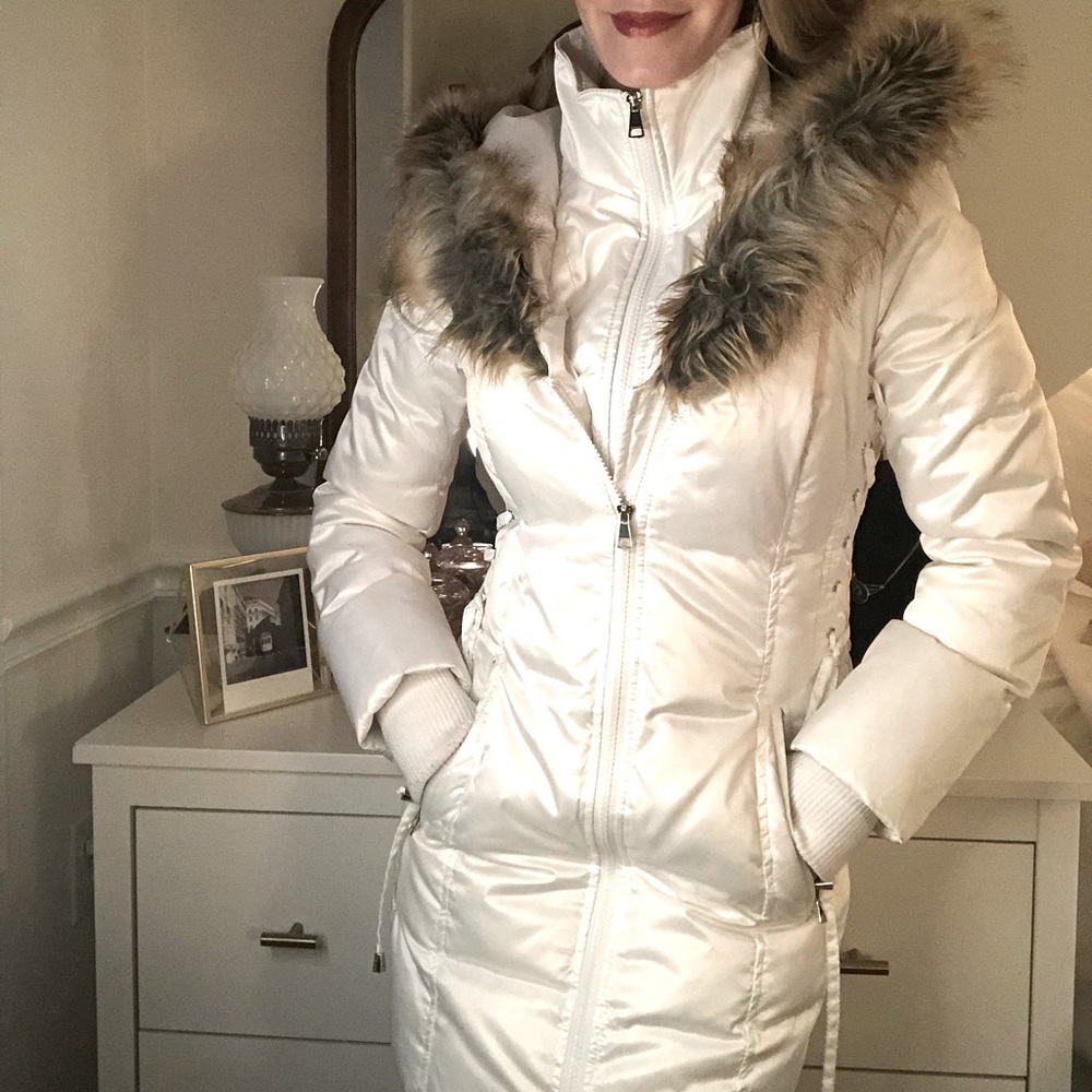 Bebe White Down Puffer Winter Coat Lace-Up Side XS